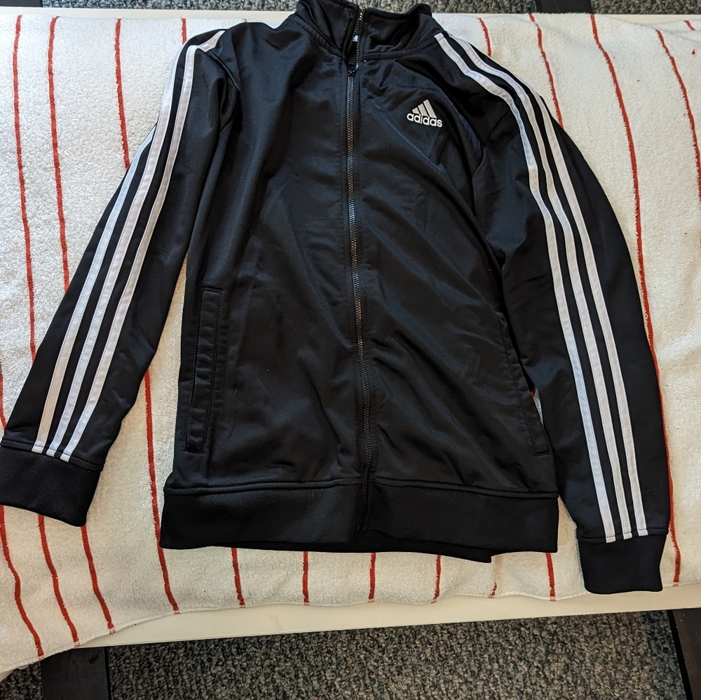 Adidas track jacket size girls Large fits women's XS or S full zip perfect cond